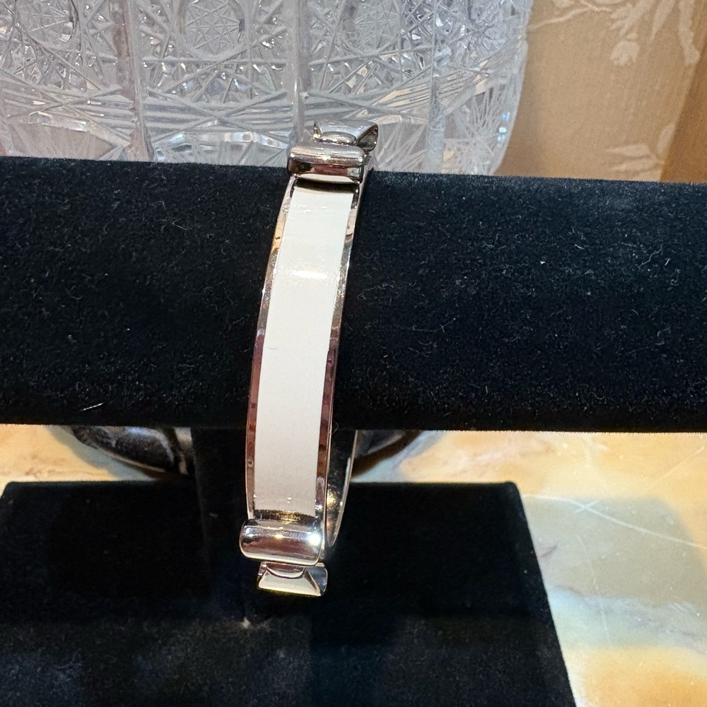 My Flat London Elegant White Enamel and Silver Bangle Bracelet
